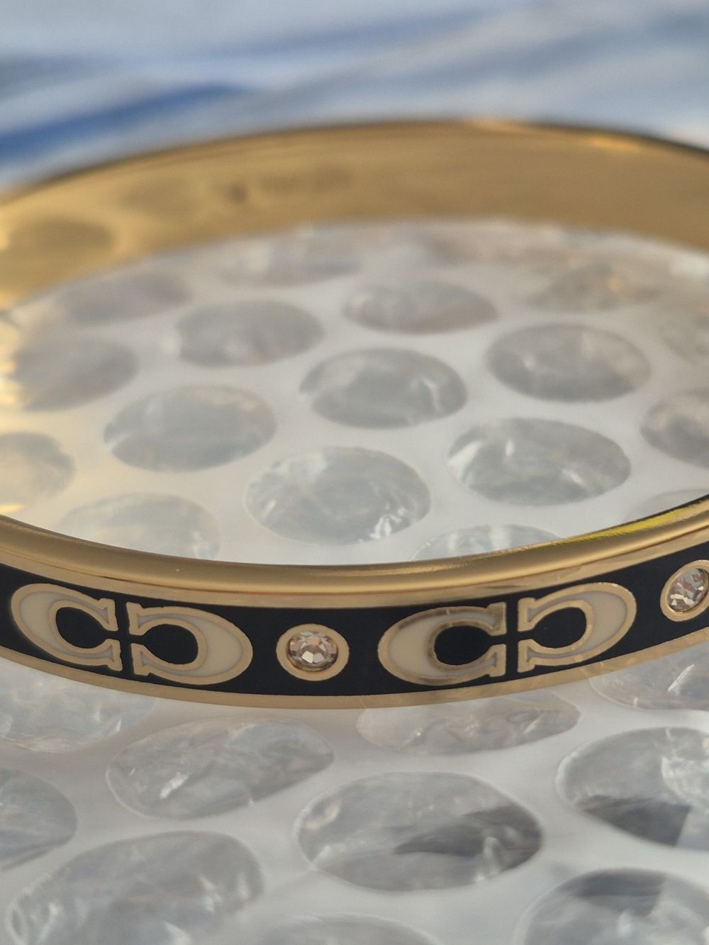 Coach Gold and Black Signature C Turnlock Bangle Bracelet - Picture 2 of 6